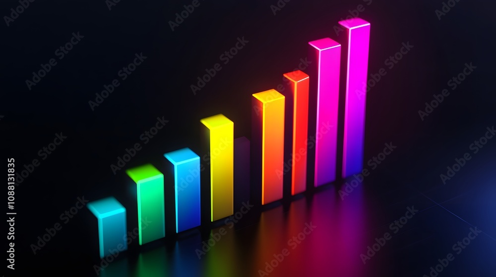 Poster an abstract representation of growth through colorful bar graphs, illustrating upward trends and pro