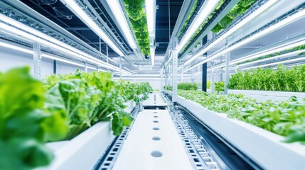 A high-tech agriculture research facility, with vertical farms and automated harvesting systems, Agricultural technology style