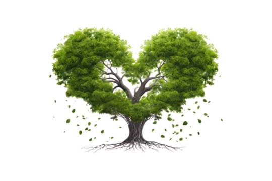 A stylized heart-shaped tree with a symmetrical, leafy canopy, set against a minimalistic white background