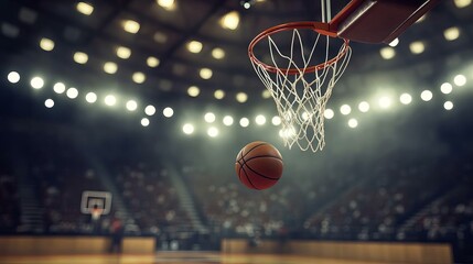 Dynamic Basketball Action in an Energetic Arena: A Symbol of Athletic Excellence and Competitive Spirit