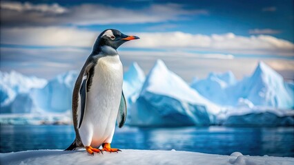 Fototapeta premium A unique hybrid breed of Eselspinguin and Gentoo Penguin in the Antarctic habitat, hybrid, breed, Eselspinguin