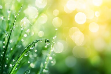 Obraz premium Water droplets glistening on a glass window with a blurred green garden background in soft natural light