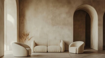 Elegant Minimalist Living Room with Soft Textures and Earthy Tones