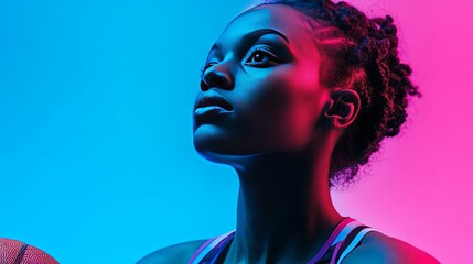 A Dynamic Portrait of a Young Female Basketball Player in Neon Light