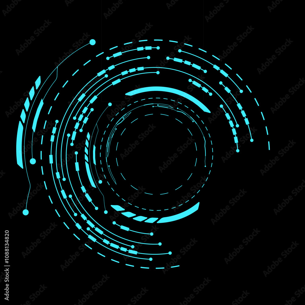 Poster digital hud circle with circuit board and electronic elements. futuristic hi-tech details for ui and