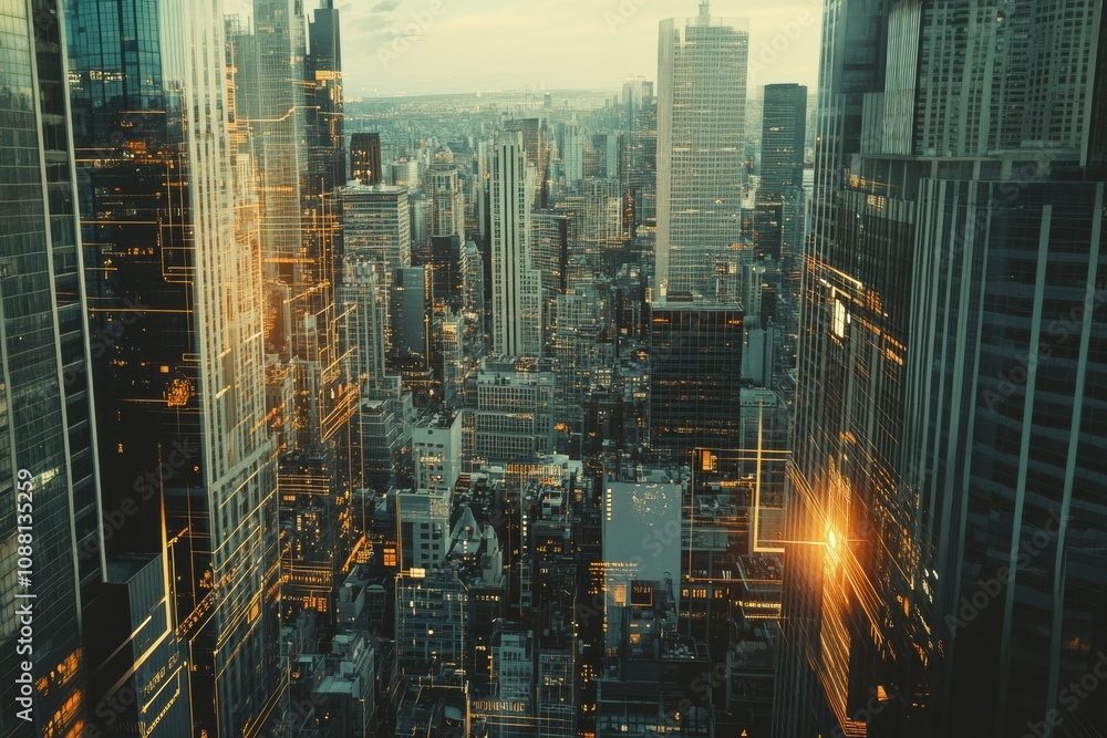 Poster the skyline reveals a smart city featuring modern architecture linked by a sophisticated ai network 