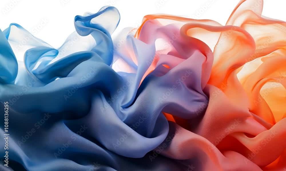 Aufkleber Colorful flowing fabric in red orange and blue creating an abstract background with soft waves and artistic design : Generative AI