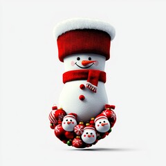 Fototapeta premium Festive Snowman with Christmas Ornaments and Red Knit Hat