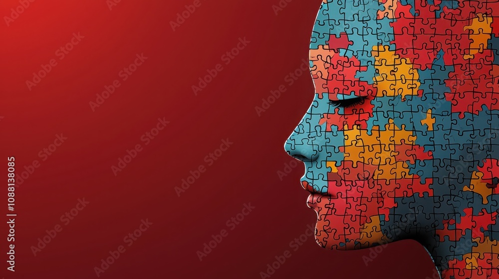Aufkleber exploring cognitive diversity head silhouette with colorful puzzle pieces artistic representation st