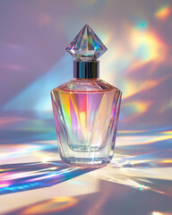 Stylish Fragrance Bottle with Prismatic Light Reflections