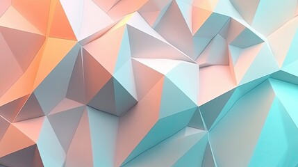 Obraz premium Abstract geometric background featuring a dynamic arrangement of colorful triangular shapes in pastel hues for modern design applications or digital art projects.