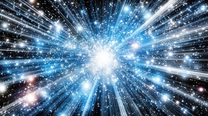 Fototapeta premium Stunning Cosmic Explosion with Radiant Starburst and Dazzling Light Rays Creating a Breathtaking Interstellar Scene in Deep Space