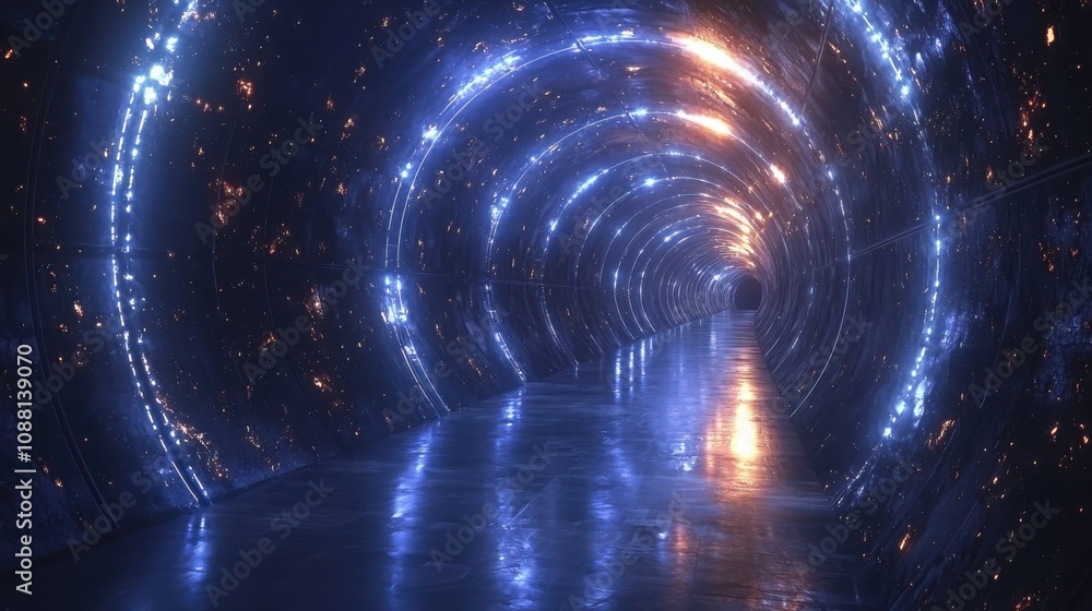Poster hyperspace jump visualization cosmic tunnel animation sci-fi environment dynamic perspective glowing