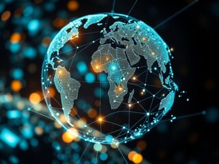 A digital globe with interconnected lines representing global business connections, economy, virtual