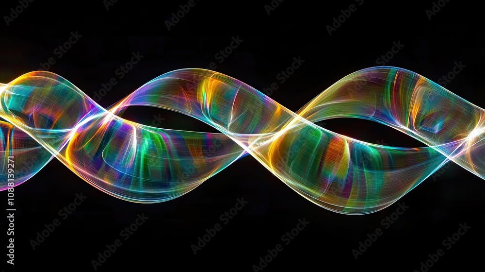 Poster colorful abstract waves of light creating a mesmerizing display of vibrant rainbow patterns on a dar