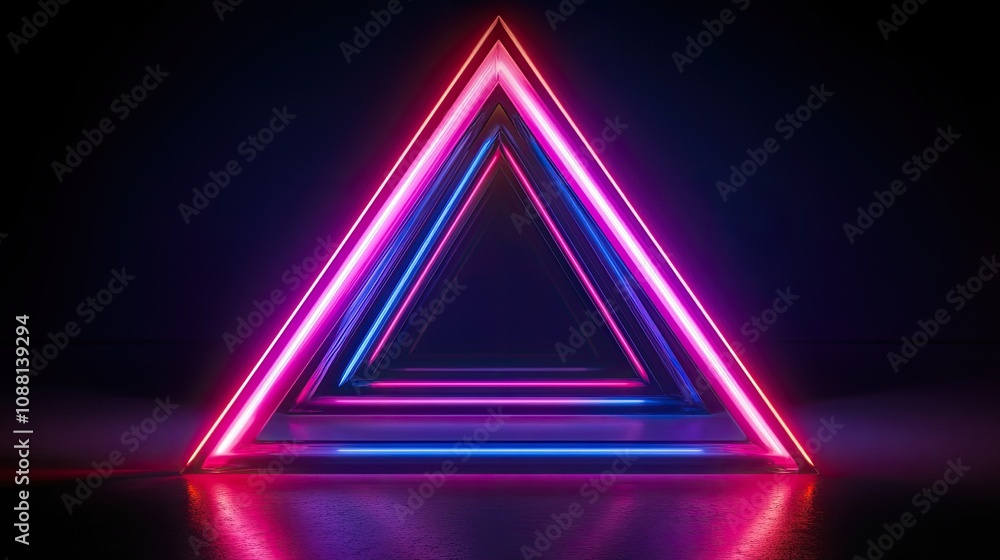 Aufkleber abstract neon triangle design with vibrant colors and dynamic lighting effects in a dark environment