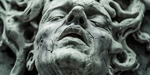 Medusa Sculpture, Gorgon Face Detail