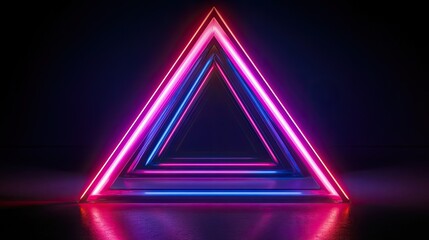 Abstract Neon Triangle Design with Vibrant Colors and Dynamic Lighting Effects in a Dark Environment, Creating a Futuristic and Modern Atmosphere