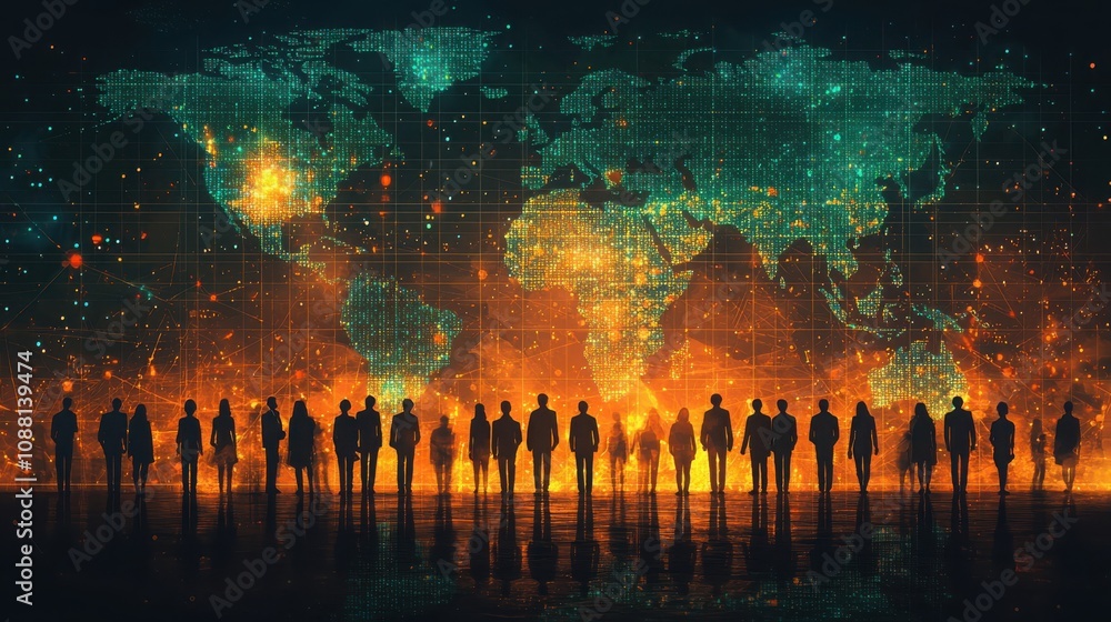 Poster global networking event international professional collaboration world map visualization digital env
