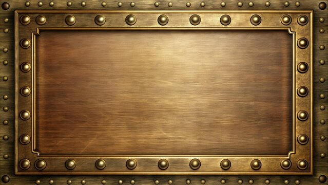 Empty metal plate with brass border in steampunk style , steampunk, metal, plate, empty, brass, border, industrial, vintage, retro