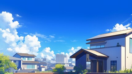 Obraz premium 青空の下に建つ新しい一軒家
