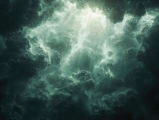 Fototapeta premium Majestic thunderstorm backlit clouds with god rays piercing through nature landscape in dramatic sky awe-inspiring viewpoint