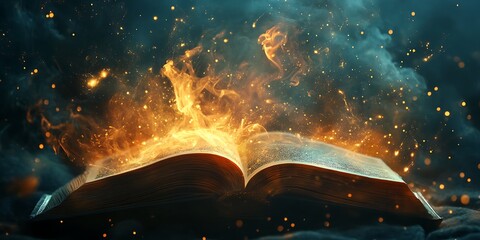 Obraz premium Burning Book Magic Fantasy