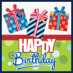 Happy birthday card design with gift boxes and lettering