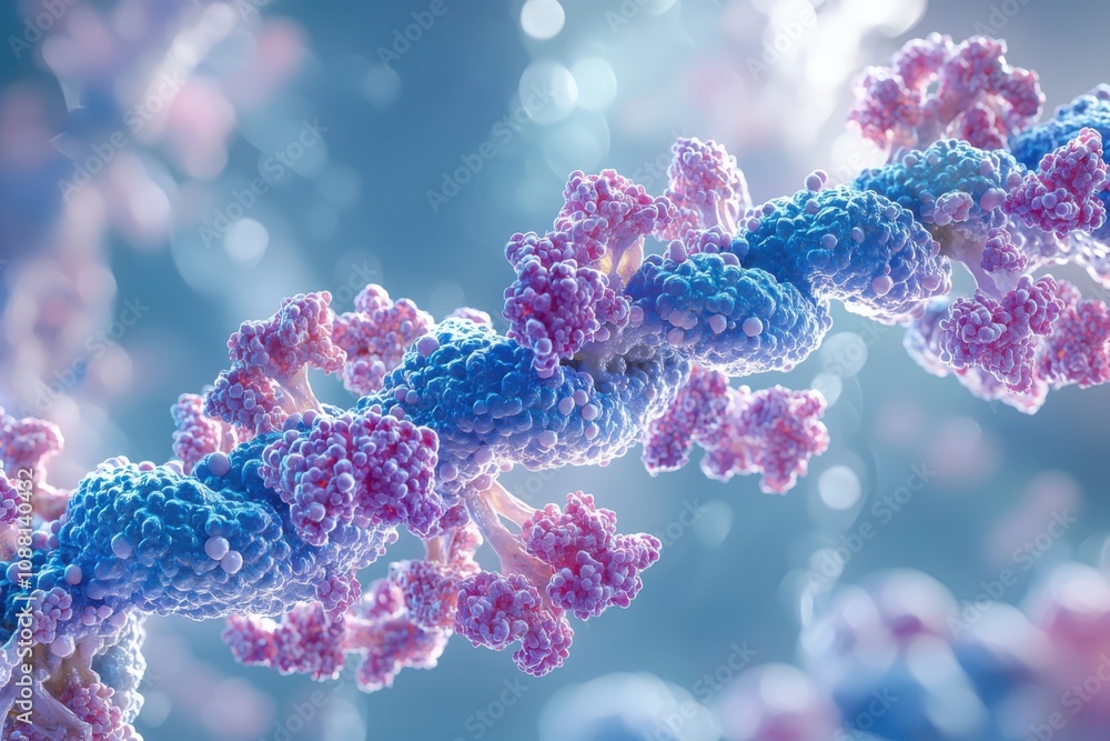 Aufkleber exploring microscopic biological elements under cool tones laboratory digital art abstract environme