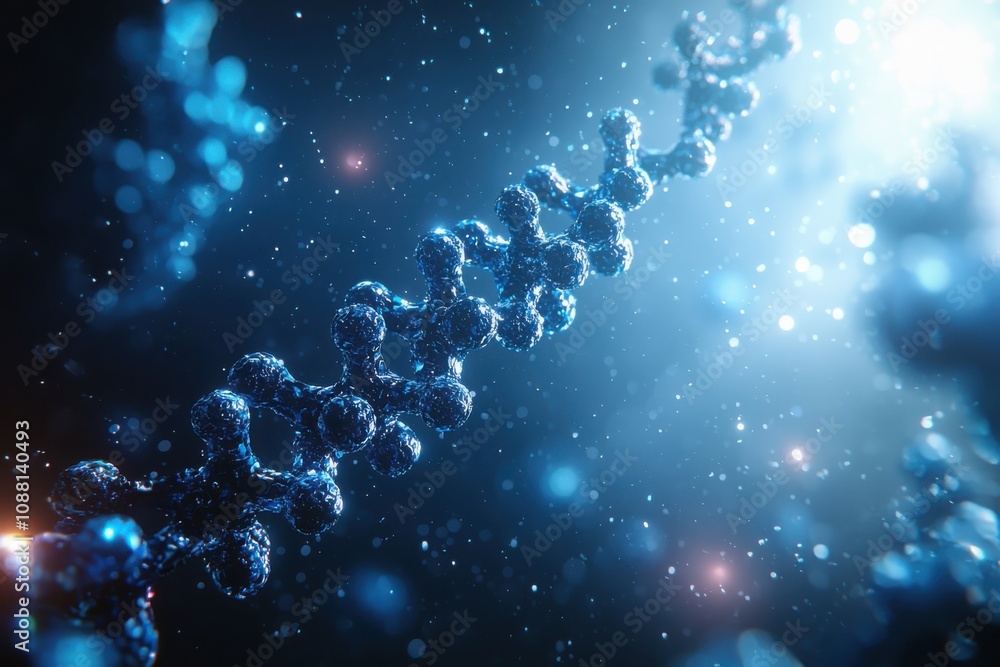 Poster exploring dna molecules in microscopic detail laboratory setting scientific visualization depth of f