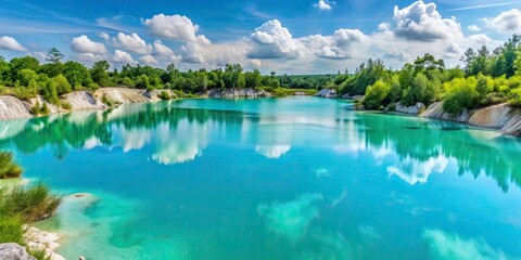Naklejka premium Exotic blue and green Kaolin Lake in Bangka, Indonesia with serene natural beauty, Kaolin lake, Bangka, Bangka Belitung