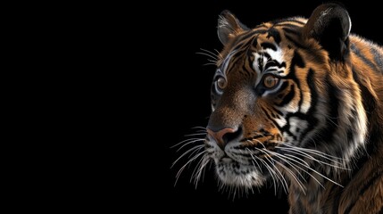 Fototapeta premium Sumatran Tiger Portrait Against Dark Backdrop
