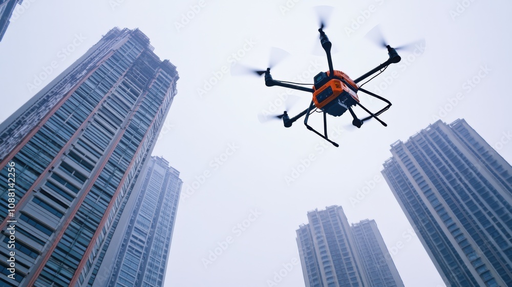 Aufkleber a high-tech ai-driven autonomous drone for real-time infrastructure inspections, clean urban infrast