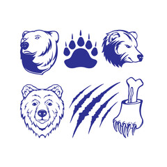 vector illustration of several bear heads and their paws
