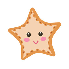 Cute starfish in kawaii style. Hand drawn vector illustration.