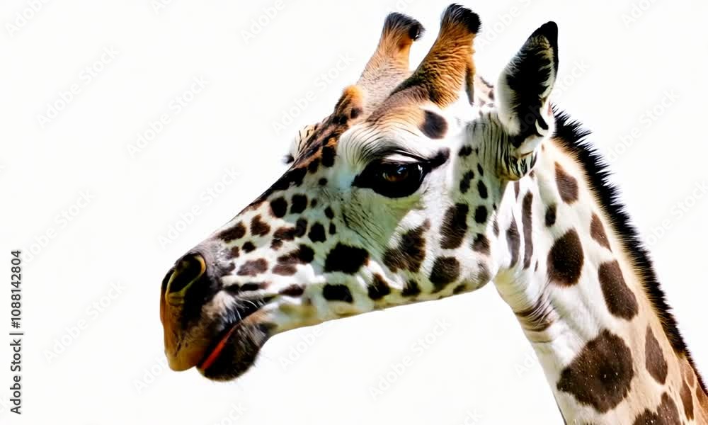 Poster closeup portrait of a giraffe on a bright white background : generative ai