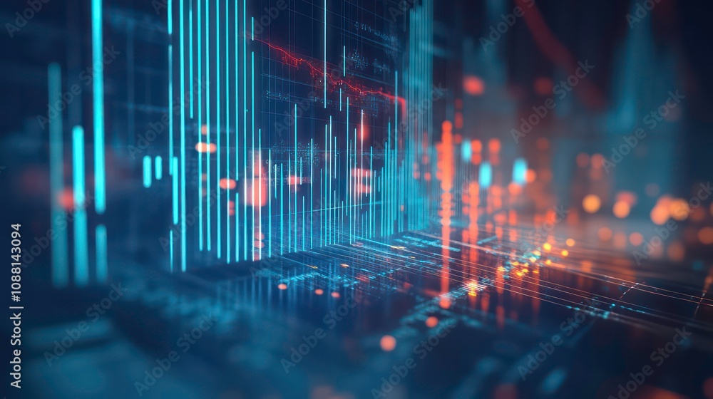 Poster abstract digital background with glowing lines and data points, representing technology and innovati