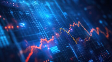 Abstract composition of metrics and indicators charting an upward trajectory, allowing space for text, background image