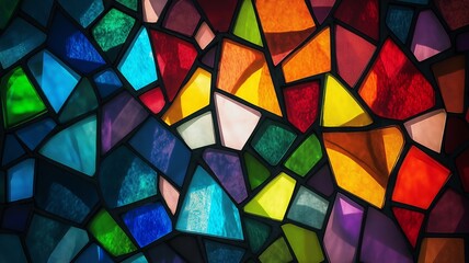 Colorful Mosaic with Stained Glass Effect Showcasing an Array of Vibrant Hues in an Artistic Display of Light and Color for Creative Projects