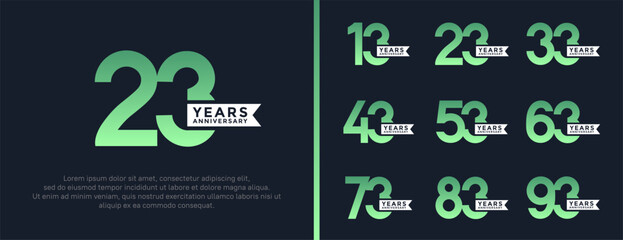 set of anniversary logo flat green color on black background for celebration moment