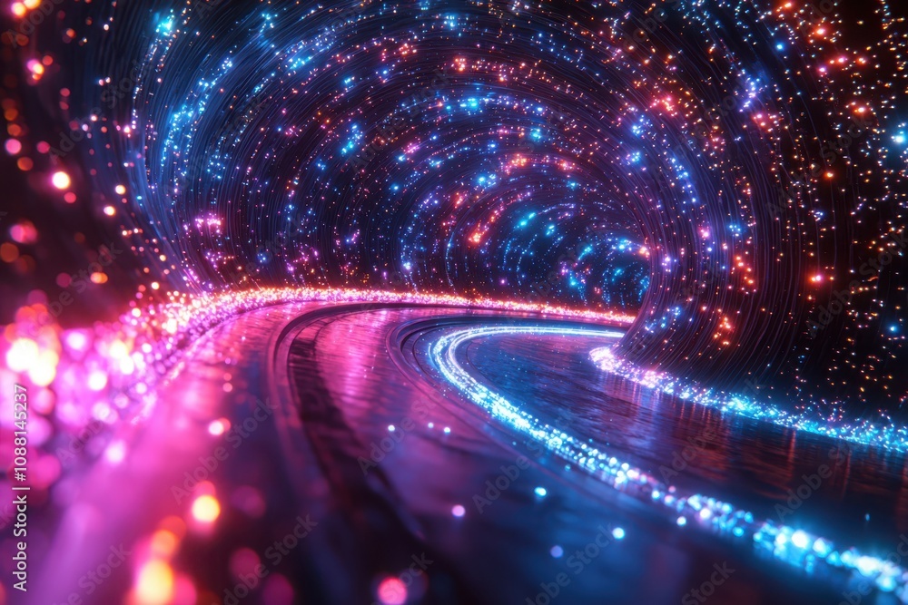 Poster vibrant cosmic speed effect with glowing trails in a digital universe motion graphics futuristic env