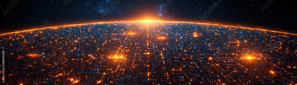 Poster global internet connectivity revolution earth’s surface digital visualization cosmic environment fut
