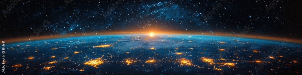 Poster global internet connectivity illuminating the earth with a glowing network of data streams aerial vi