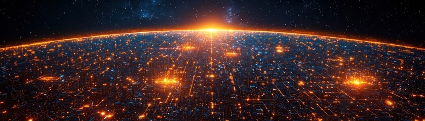 Obraz premium Global internet connectivity revolution earth’s surface digital visualization cosmic environment futuristic viewpoint networking concept