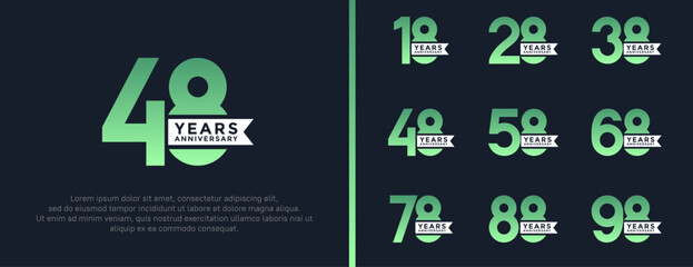 set of anniversary logo flat green color on black background for celebration moment