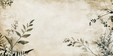 Elegant Botanical Background Beige Textured Paper with Greenery Frame