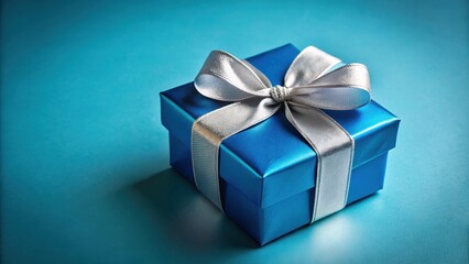Obraz premium Elegant blue present box with silver ribbon for special occasions , luxurious, gift box, elegant, celebration, event