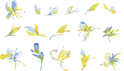 水彩画。水彩タッチの花びらのベクターイラスト背景。花の水彩イラスト。手書きのエレガントな花びら背景。Watercolor. Watercolor touch flower petals vector illustration background. Watercolor illustration of flowers. Hand drawn elegant petals background.