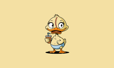 Fototapeta premium Funny cartoon duck with a drink and a stitched head
