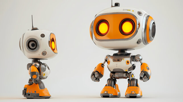 Whimsical recycled robot character in chibi style on clean background. Playful Toy Robots. Illustration